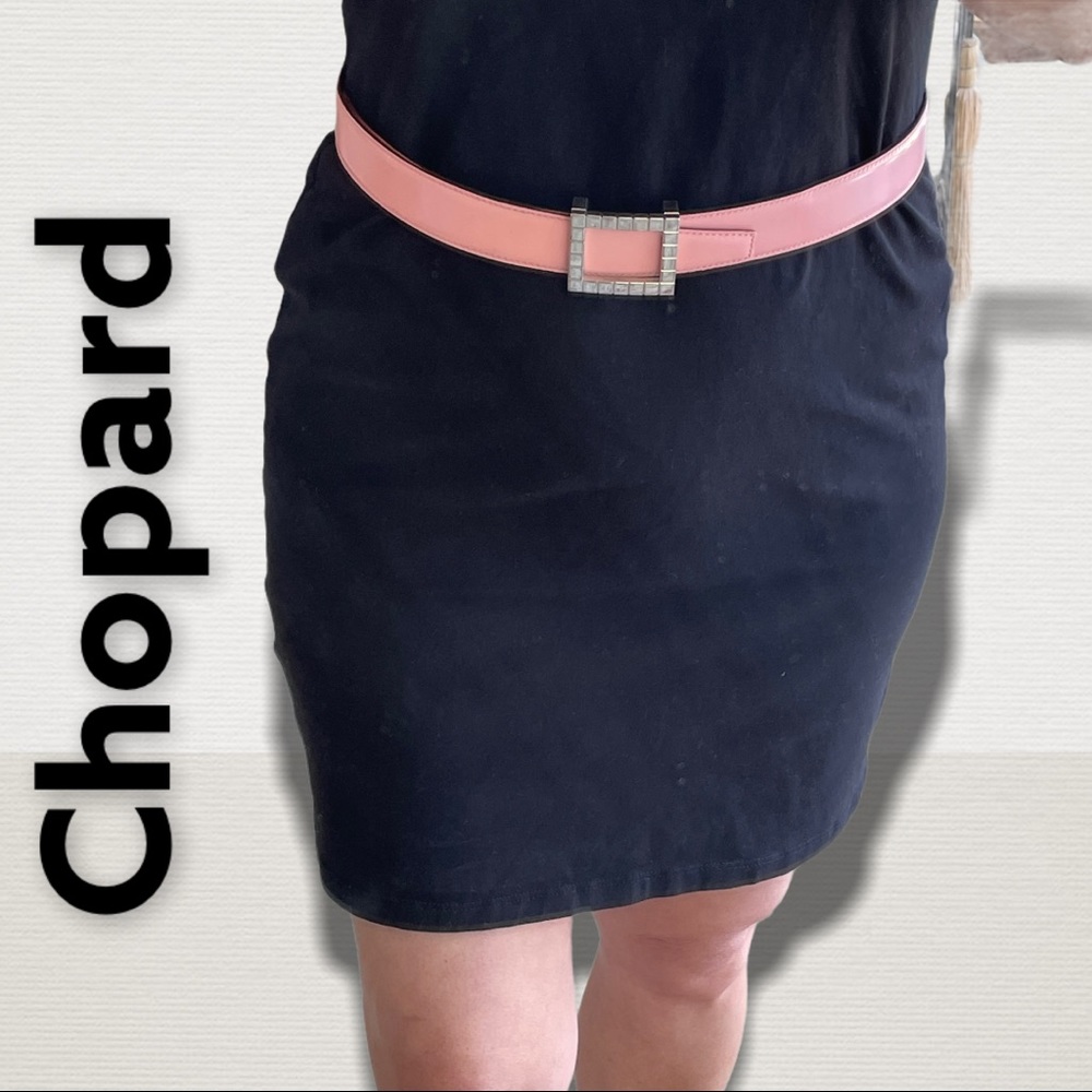 CHOPARD LEATHER SILVER TONE SQUARE BUCKLE BELT